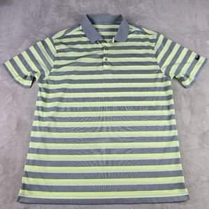 Nike Golf Dri Fit Tour Performance Striped Green Gray Short Sleeve Polo Sz Lg